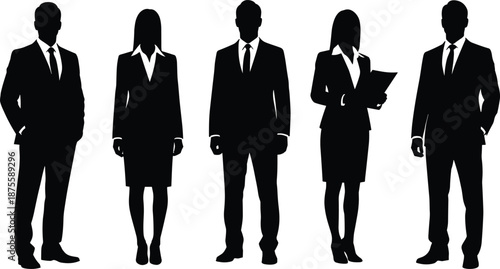 Professional business people silhouettes in formal suits set representing corporate teamwork leadership and diverse office workforce for success.