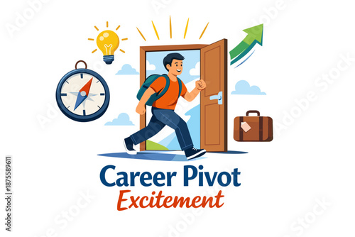 Young caucasian male exploring new career opportunities with enthusiasm and determination