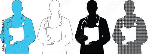 Doctor Silhouette Collection Holding Medical Clipboard for Patient Diagnosis