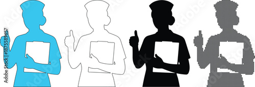 Nurse Silhouettes Holding Clipboard and Giving Thumbs Up Success Gesture