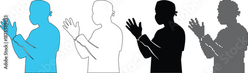 Surgeon or Doctor Putting on Sterile Medical Gloves Before Operation Silhouettes