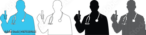 Medical Doctor or Scientist Holding Laboratory Test Tube Silhouette Collection