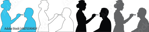 Nurse Giving Medicine to Patient Silhouette Set in Four Different Styles for Healthcare Use