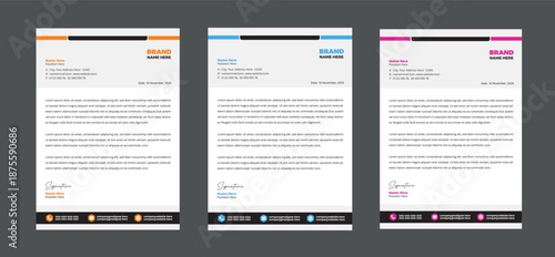 Professional Business Letterhead Template Designs with Various Color Schemes