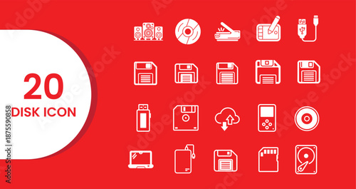 20 Disk and Storage Device Line Icons Collection