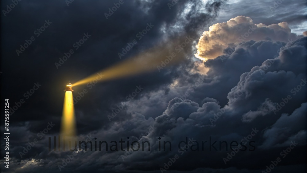 Fototapeta premium A bright light beam piercing through dark stormy clouds