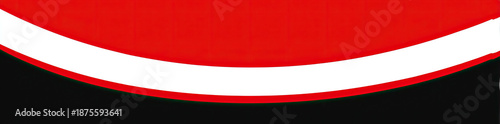 Graphic with a curved white line against a red background above a black section