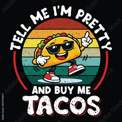 Funny Taco Character Vector Retro vintage T shirt design.