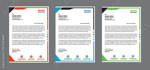 Professional Business Letter Templates with Colorful Accents and Lorem Ipsum Text