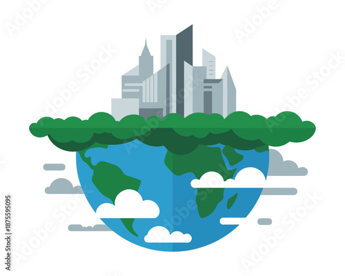 Earth with green trees and city on top  eco friendly concept