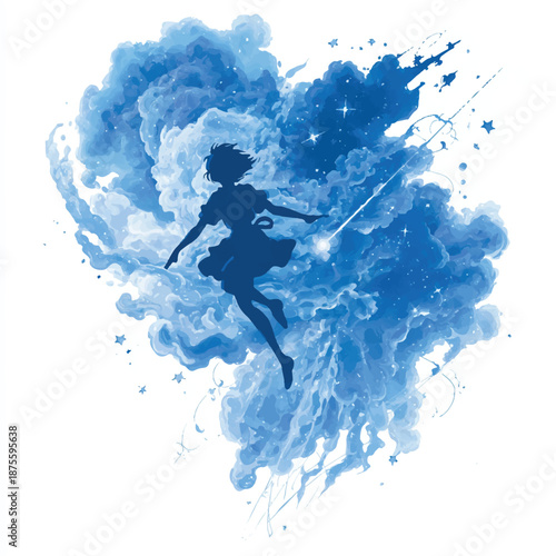 Stylized Vector Graphic for Apparel Featuring a Girl Falling Through the Air, Modern Graphic Design