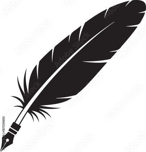 Black quill pen made from a feather for writing and calligraphy purposes