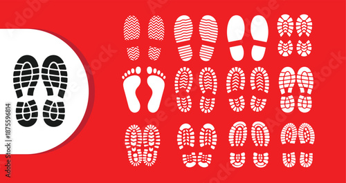 Diverse Footprint and Shoe Print Silhouettes Set
