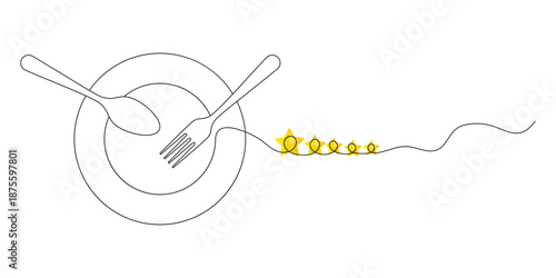 cutlery continuous line review star vector transparent baground