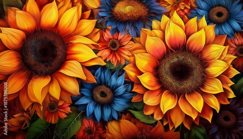 Vibrant Sunflowers In A Colorful Floral Illustration