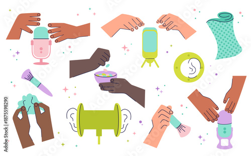 Set equipment for making asmr content.  Asmr content creating blogging.