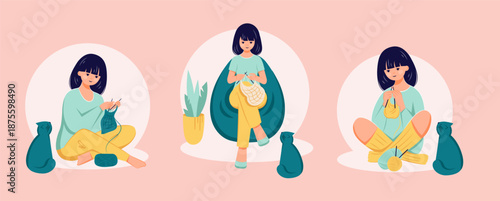 Young female knitting needle work craft hobby