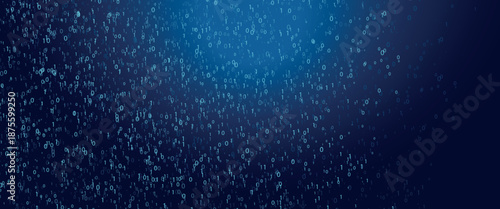 Binary numbers fall like digital rain on a blue background. Futuristic cyber stream, abstract tech pattern, software code, matrix effect and information security design. Vector illustration