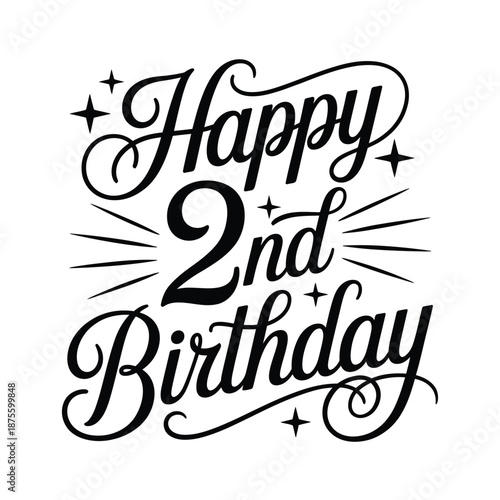happy 2nd birthday celebration with elegant calligraphy and sparkles