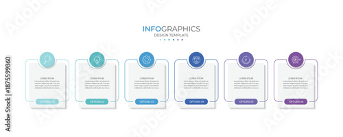 Process business infographic thin line with square template design with icons and 6 options or steps.