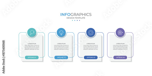 Process business infographic thin line with square template design with icons and 4 options or steps.