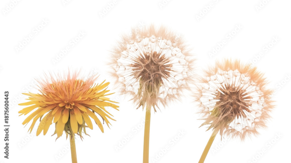 Obraz premium Three dandelions in full bloom