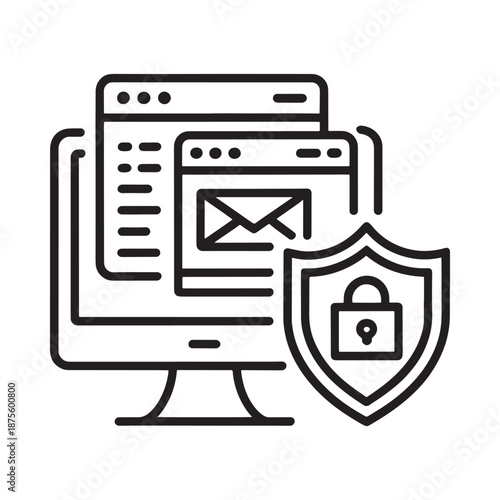 computer monitor with email and shield icon for security