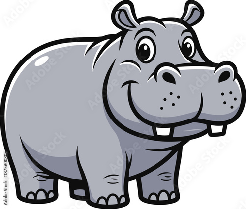 Cute cartoon hippo illustration, a friendly and smiling hippopotamus character ready for your designs