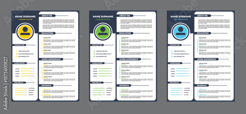 Professional Resume Templates with Various Color Schemes and Layouts