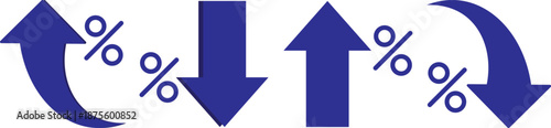 Percent Arrow Icon Set. curved arrow icon with percent symbol, economic growth, increase. Thin stroke editable icons. with increase arrow up icon, decrease arrow down icon