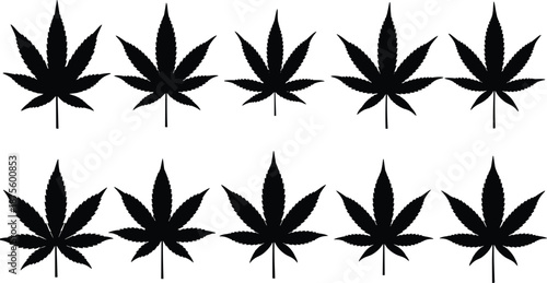 Leaf silhouette grid, botanical illustration, cannabis shape, black and white, symmetrical pattern, nature, design, foliage, plant, leaves, herbal, organic, natural form