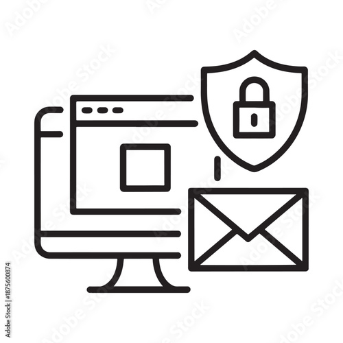 a computer monitor with a browser and email shielded by a padlock