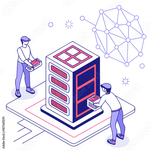 Technicians working on server rack