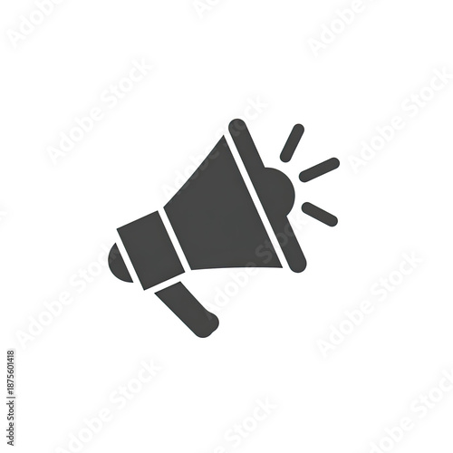Silhouette of a grey megaphone on a stark black background, symbolizing communication and announcements