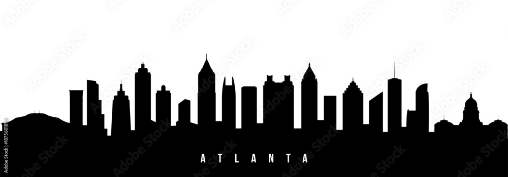 Fototapeta premium Vector silhouette illustration of Atlanta city urban skyline. Modern minimalist cityscape graphic, perfect for travel, banners or backgrounds.