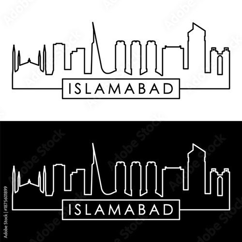 Islamabad skyline. Linear style. Single line. Editable vector file.