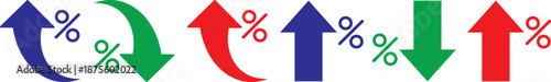 Percent Arrow Icon Set. curved arrow icon with percent symbol, economic growth, increase. Thin stroke editable icons. with increase arrow up icon, decrease arrow down icon