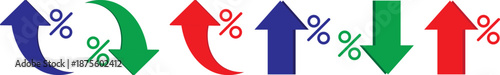 Percent Arrow Icon Set. curved arrow icon with percent symbol, economic growth, increase. Thin stroke editable icons. with increase arrow up icon, decrease arrow down icon