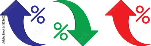 Percent Arrow Icon Set. curved arrow icon with percent symbol, economic growth, increase. Thin stroke editable icons. with increase arrow up icon, decrease arrow down icon