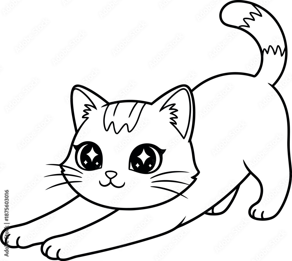 Fototapeta premium Playful kitten stretching in a whimsical pose