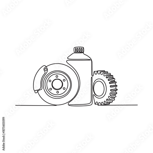 a line drawing of a brake rotor bottle and tire