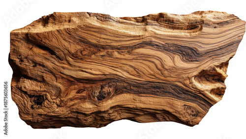Close-up of richly patterned, organic wood grain, with varying brown tones, on black backdrop