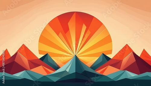 abstract polygonal mountains with retro sun perfect for background