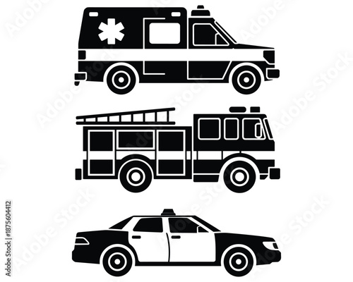 Emergency services vehicles graphic collection isolated .