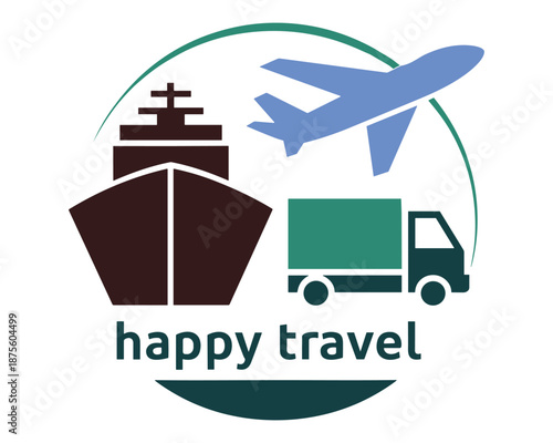 Modern logo depicting various transportation modes for happy travel services