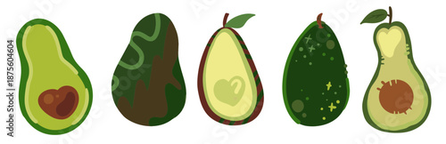 Flat Avocado Fruit Illustration with Colorful Decorative Style