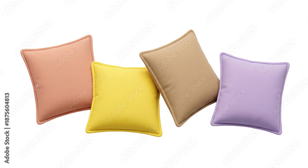 Obraz premium Four soft decorative pillows in pastel colors on white background