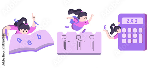 a collection of illustrations of activities and objects in the classroom for websites, applications, etc.