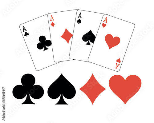 Playing Cards Suits icon set featuring classic heart diamond club and spade symbols