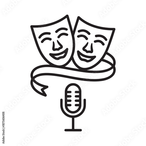 comedy and tragedy masks with a microphone symbol